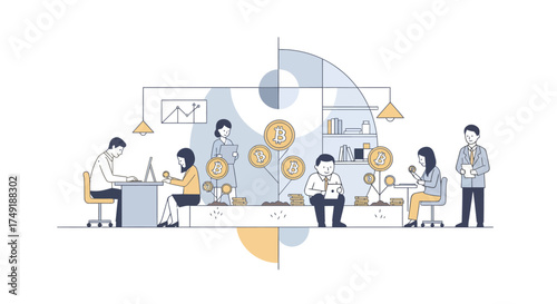 Business Team Cultivating Cryptocurrency Growth and Digital Investment Strategy Illustration