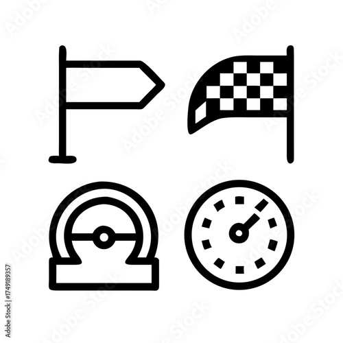Racing themed icons with flags and speedometer