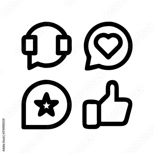 Set of communication icons in black outline style
