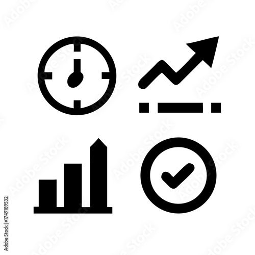 Icon set showing business growth, success, and time management