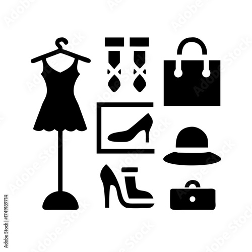 Fashion accessories with dress, shoes, bag, hat