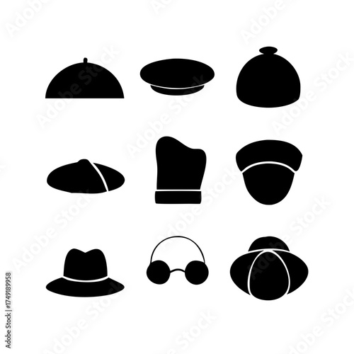 Assortment of various hat designs, displaying different shapes
