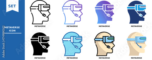 Metaverse Virtual Reality Headset Icon Set – Futuristic VR Glasses, Digital Avatar, and Immersive Technology Illustration Pack