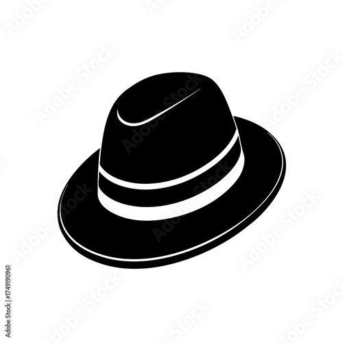 Illustration of a black fedora hat on transparent background silhouette