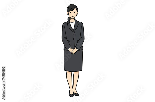 スーツ姿で微笑むビジネスウーマン（全身・シンプルカラー）