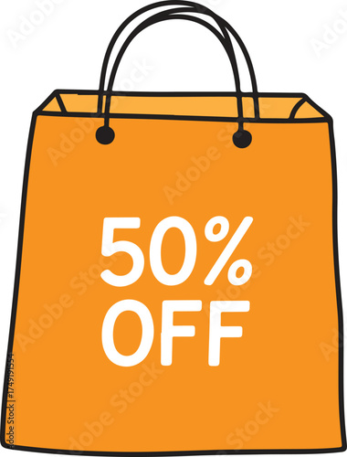 Shopping bag with fifty percent discount isolated on transparent background.Shopping bag with fifty percent discount vector.