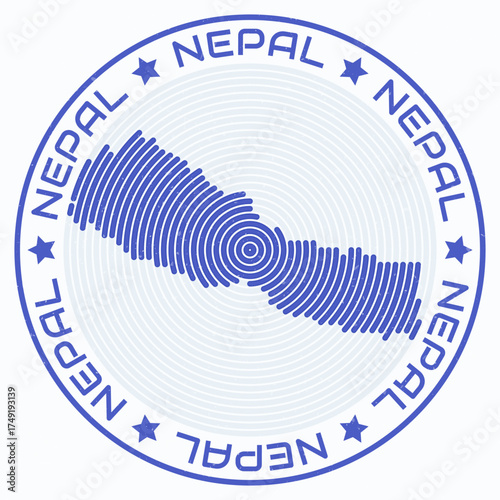 Nepal map with round title. Country shape rings. Nepal text around the country boundary shape. Stylish vector illustration.