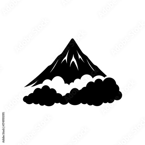Silhouette mountain with cloudscape on transparent background