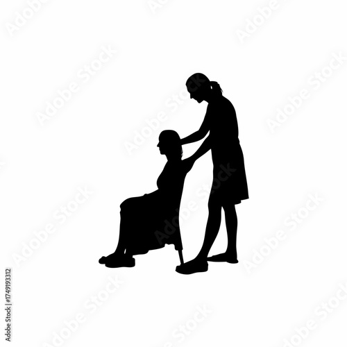 Silhouette of a caregiver offering moral support to a recovering woman isolated on white background