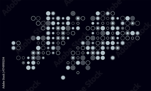 Falkland Islands, shape of the country build of colored cells. Digital style map of the Falkland Islands on dark background. Large size circle blocks. Modern vector illustration.