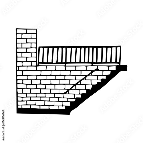 architectural structure with brickwork and balustrade