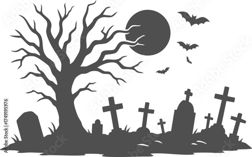 Spooky Graveyard Silhouette,  Happy Halloween