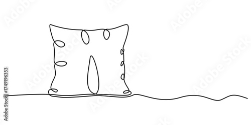 Square black pillow for couch or bed love , soft cushion mockup continuous one line drawing
