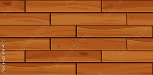Realistic Natural Brown Wood seamless pattern. Wooden deck laying plank, textured board, beige wooden floor or wall repeat flat texture. Vector print for design, paper, decor, background, backdrop.