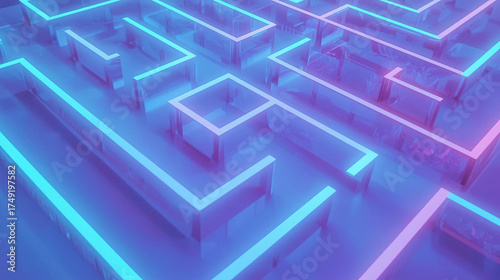 Minimal Neon Maze Background – Modern Gradient Labyrinth Design with Clean Lines