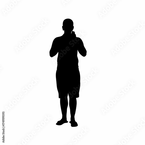 Mindfulness coach guiding deep breathing exercise silhouette isolated on white background