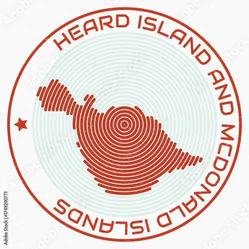 Heard Island and McDonald Islands map with round title. Country shape rings. Heard Island and McDonald Islands text around the country boundary shape. Trending vector illustration.
