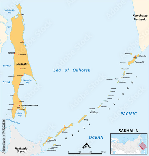 Vector map of the russian far east region Sakhalin