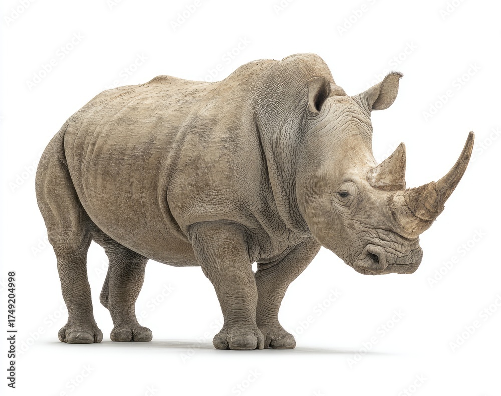Fototapeta premium White rhinoceros, full shot, facing left