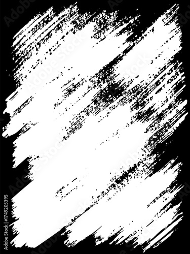 Hand drawn paint, ink brush strokes, brushes, lines. Dirty artistic design elements, boxes, frames for the text. Abstract black and white background.