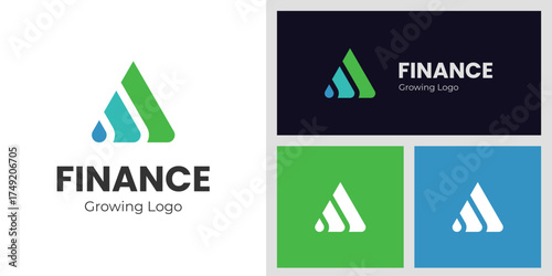 Finance Growth Logo Design with Abstract Triangle and Water Drop Symbol Represents Stability and Sustainable Business Development Graphic Concept for Financial, Corporate, and Investment Branding