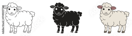 Sheep icon set, fluffy lamb symbol on white background . Vector illustration .