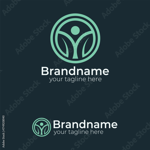 Circle Human Leaf Logo Vector Icon Design Template for Nature Health Wellness Eco Organic Natural Life Care