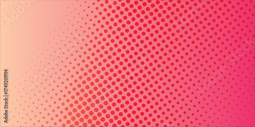 Elegant Pink orange polka dots gradient halftone background. Pop art cartoon dot texture with comic graphic design, Horizontal abstract pattern digital technology.Eps 10