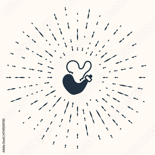 Grey Spanish wineskin icon isolated on beige background. Abstract circle random dots. Vector