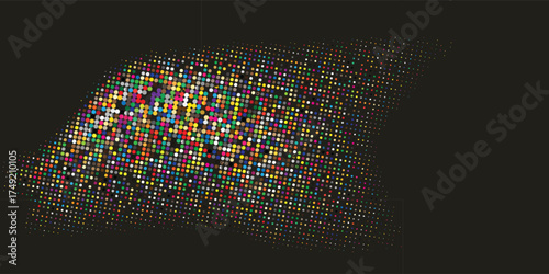 Aesthetic Gold Glitter Halftone Dotted Backdrop. Abstract Circular Retro Pattern. Pop Art Style Background. Golden Explosion Of Confetti. Digitally Generated Image. Vector Illustration, Eps 10.