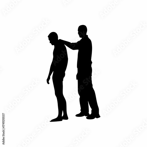 Silhouette of rehabilitation specialist massaging patient s shoulder for muscle recovery isolated on white background