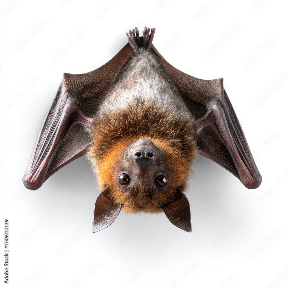 Obraz premium Close-up of a bat hanging upside down (1)