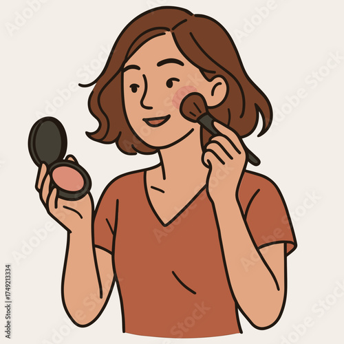 Beautiful woman applying blush