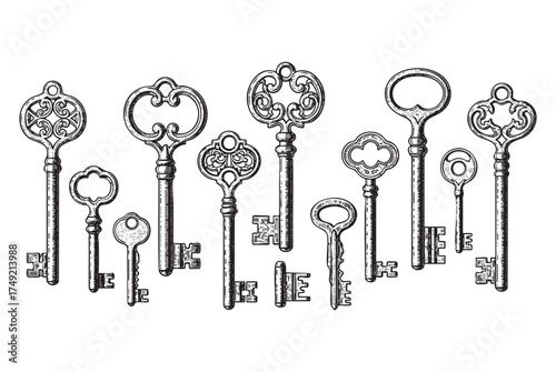 Skeleton Keys Set engraving vector illustration