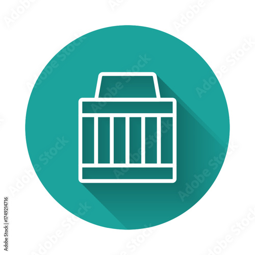 White line Car air filter icon isolated with long shadow background. Automobile repair service symbol. Green circle button. Vector