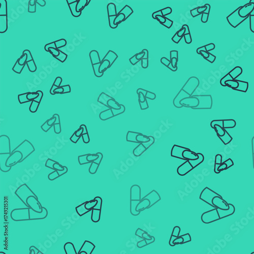 Black line Nail file icon isolated seamless pattern on green background. Manicure tool. Vector