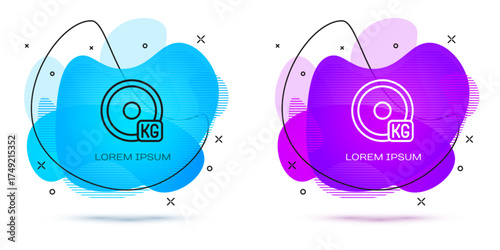 Line Weight plate icon isolated on white background. Equipment for bodybuilding sport, workout exercise and fitness. Abstract banner with liquid shapes. Vector