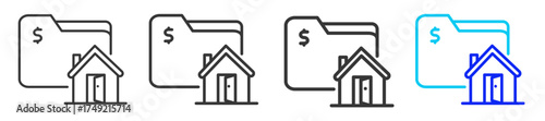 Mortgage Loan Pool Icon Set Collection in Creative Outline Style for Business Featuring Multiple Thickness Variations Perfect for Mortgage Backed Security