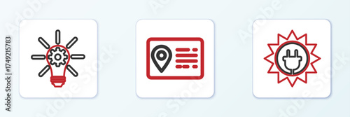 Free Download Set line Solar energy panel, Light bulb with gear and Address book icon. Vector - GFXLoad
