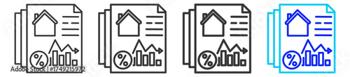 Loan Analytics Icon Set Collection in Creative Outline Style for Business Featuring Multiple Thickness Variations Perfect for Mortgage Backed Security