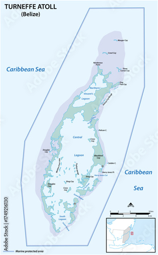 Vector map of Turneffe Atoll in the Caribbean Sea, Belize