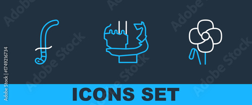 Set line Poppy flower, Medieval sword and Monument to founders of Kiev icon. Vector
