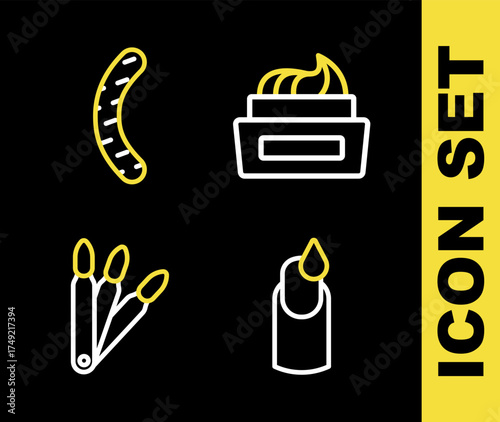 Set line Bottle of nail polish, Manicure, False nails and Nail file icon. Vector