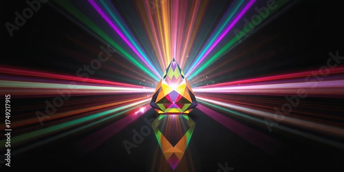 Wallpaper Mural A vibrant crystal prism reflects light in dazzling rainbow colors across a shiny surface, creating a beautiful and mesmerizing abstract background image design. Torontodigital.ca