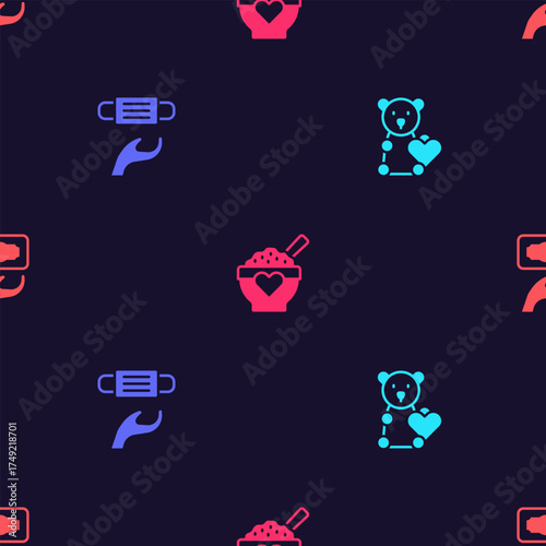 Set Donate child toys, Medical protective mask, Donation food and and charity on seamless pattern. Vector