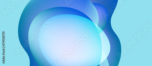 Abstract fluid shapes, cool blues, soft gradients. Minimalist design evokes calm, modern aesthetic. Light plays with form.