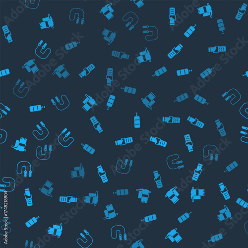 Set Towel on hanger, Protein sport bar, Punching bag and Jump rope on seamless pattern. Vector