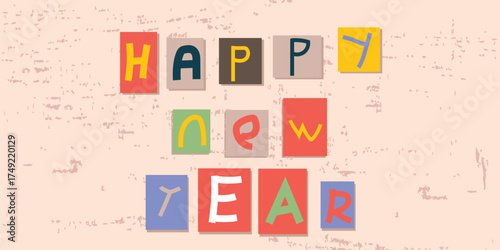 Vector Alphabet letters on retro style writing paper. Design Typography Happy New Year template