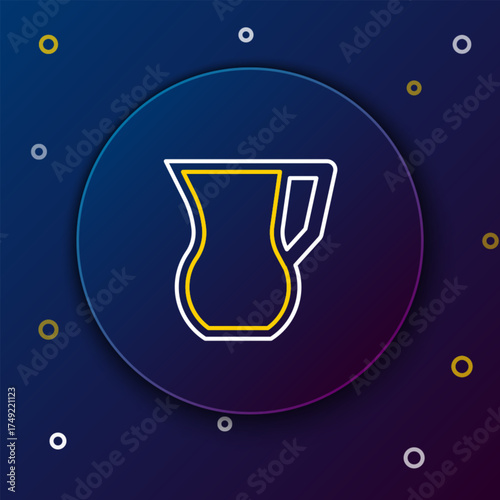 Line Jug glass with water icon isolated on blue background. Kettle for water. Glass decanter with drinking water. Colorful outline concept. Vector