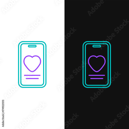 Line Online dating app and chat icon isolated on white and black background. International Happy Women Day. Colorful outline concept. Vector